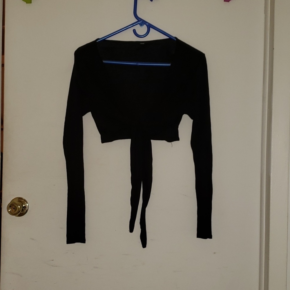 Stretchy Black Tie Front Crop Top/Jacket